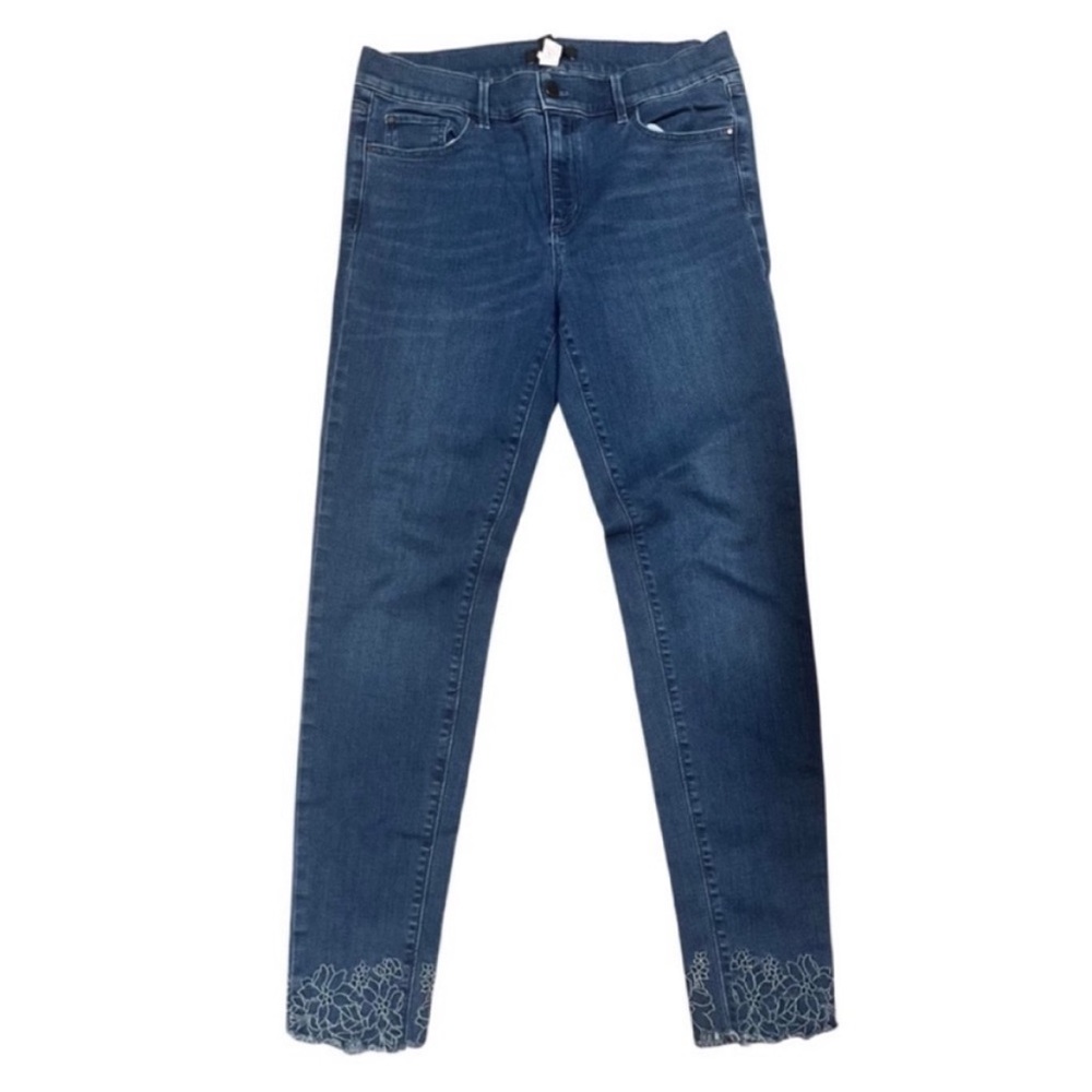 Ann Taylor Floral Embroidered Lace Trim Ankle Skinny Denim Jeans size 8 Tall